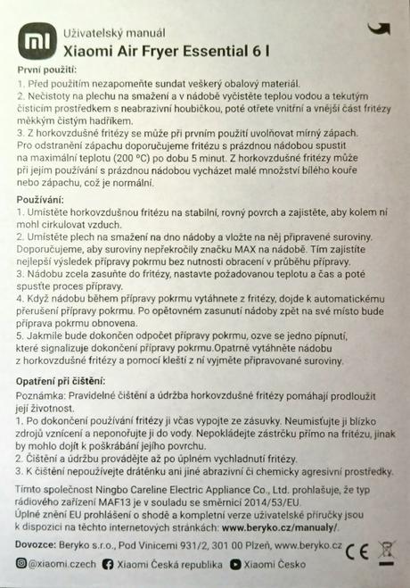 Teplovzdušná fritéza xiaomi air fryer essential 6l, 