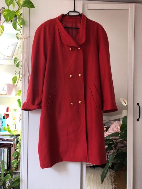 Červený oversize kabát/ červený vintage kabalt/ tň, l