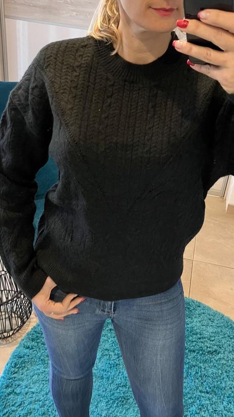 Sveter zo vzorovaného úpletu čierny (uni), l / m / s / xl