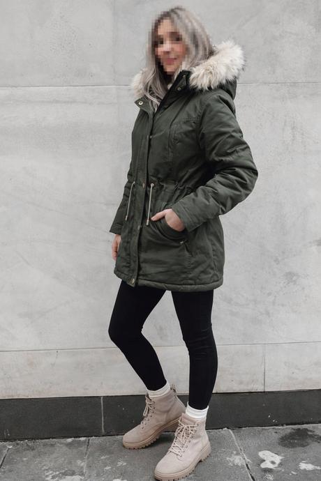 Zelená bunda s kožušinou, gate,s