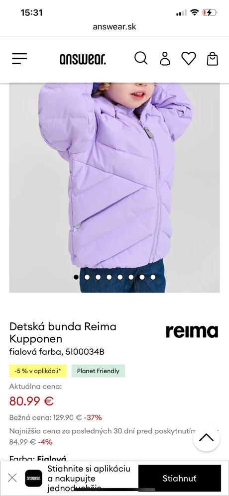 Reima kupponen zimná kačacia perová bunda 80/86, reima,80