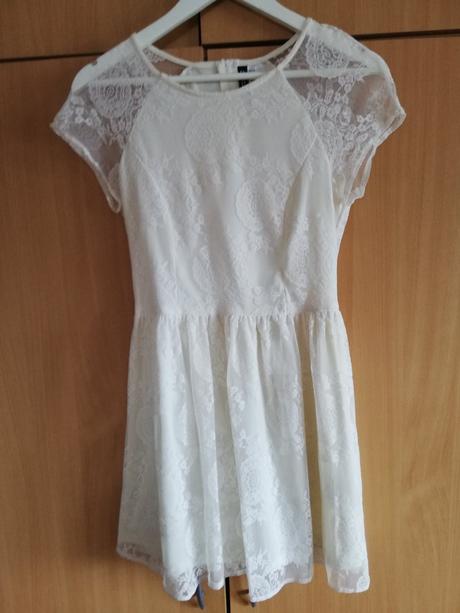 Šaty so španielskou čipkou vo farbe ivory 36/38, h&m,36
