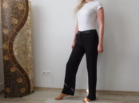 Elegantné nohavice so saténovým pásom, 36v,, 36