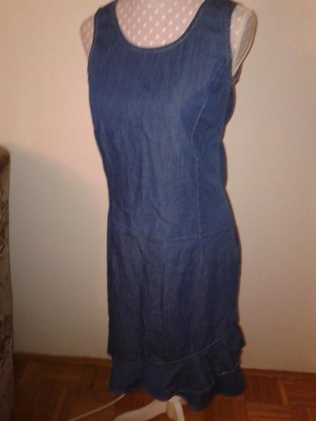 Tenšie rifľové šaty s volánom veľ. 36/38, 38