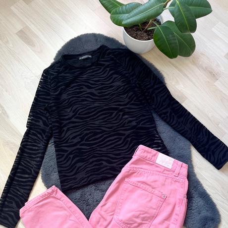 Stradivarius čierne priehľadné zebrované tričko, stradivarius,s