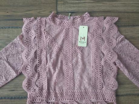 Ružový krajkový top, s