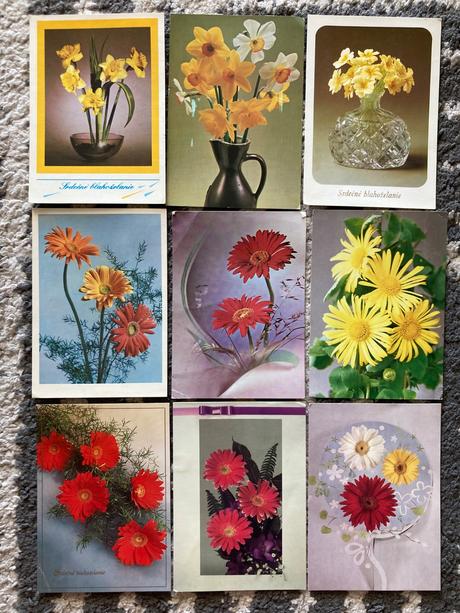Retro pohľadnice kvety 80-90te roky, 