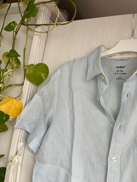 Modrá ľanová košeľa, s