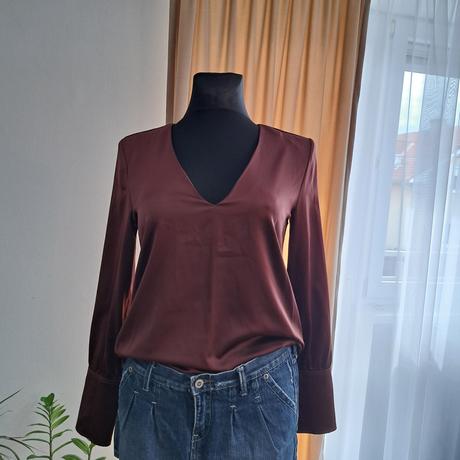 Tmavohnedá saténová blúzka, zara,s
