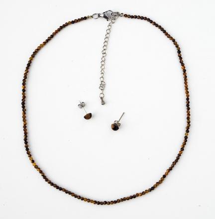 Náhrdelník s náušnicami, tigrie oko, oceľ 316 l, 