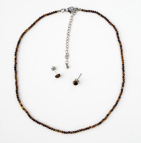 Náhrdelník s náušnicami, tigrie oko, oceľ 316 l, 