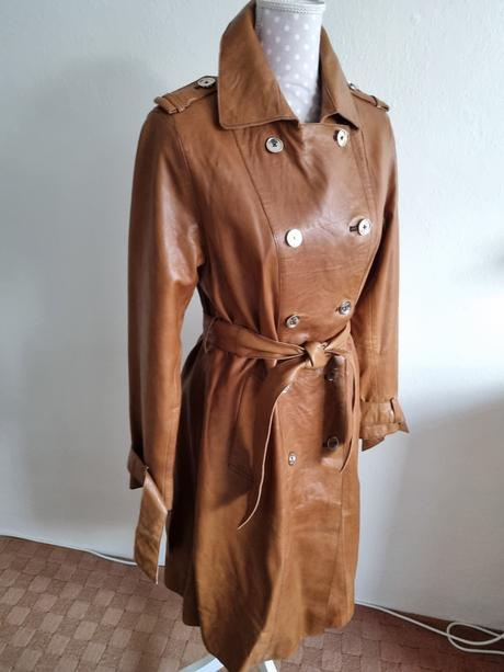 Bledohnedý kožený kabát veľ. m, m