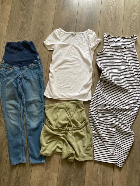 Tehotenské rifle, tričko, kraťase, šaty, h&m,xs