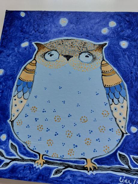 Nadherny malovany obraz sova, 
