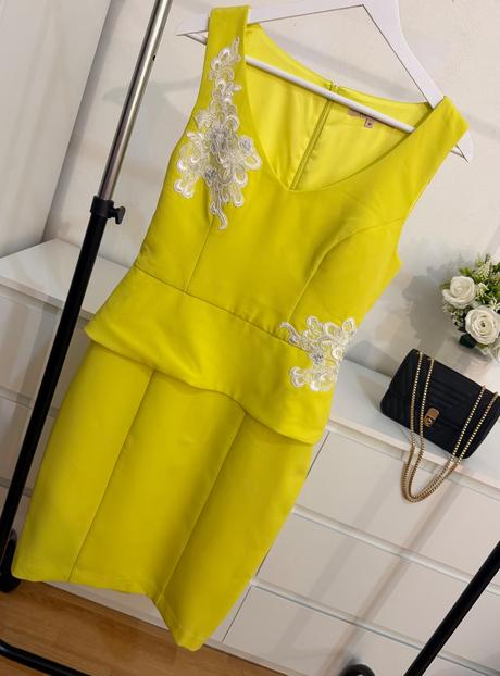 Elegantné šaty review žiarivá žltá + čipka, review,s