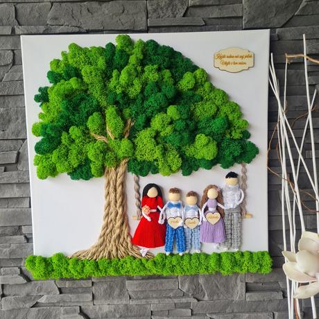 Machový obraz a makrame rodina,