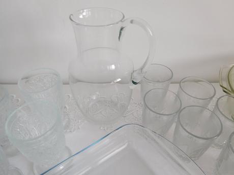 Jenské sklo, poháre sklenené+karafa, poháre na čaj,