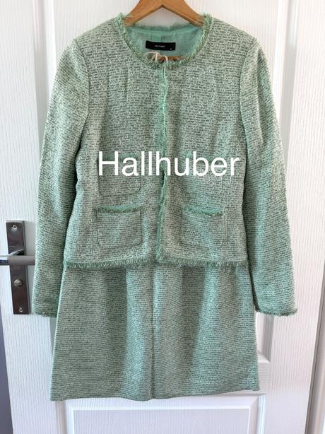 Elegantný mätový tvídový komplet hallhuber, 36