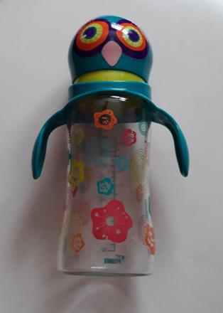 Fľaška s drziakmi 240ml sklo sova 0+,