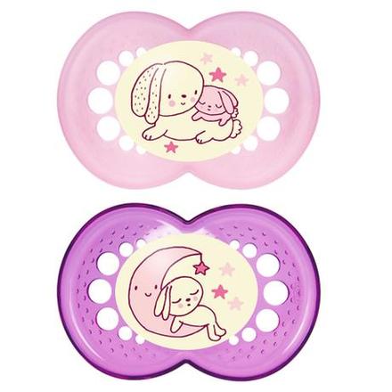Mam silikónový nočný cumlík ružový 2 ks, 6-12m, mam