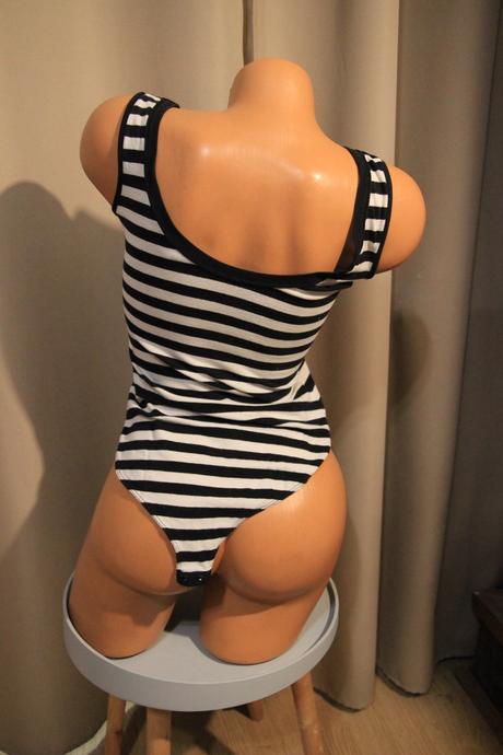 Čierno biely body top s čipkou, xs, xs