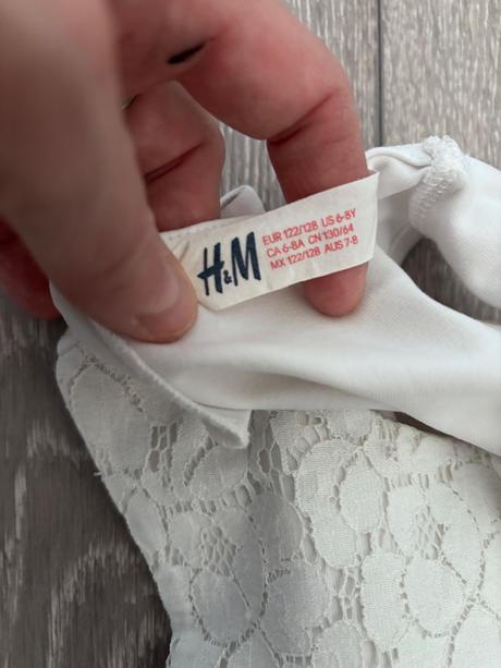 Biele bavlnené letné šaty s čipkou h&m 122 /128, h&m,128