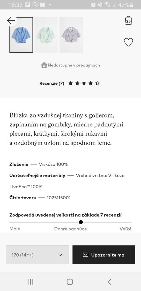 Blúzka s ozdobným uzlom, h&m,170