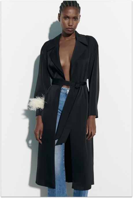 Čierny saténový trenčkot kabátik zara - veľkosť l, zara,l