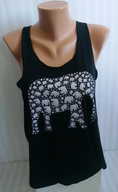 Dámsky čierny top s motívom slon, m