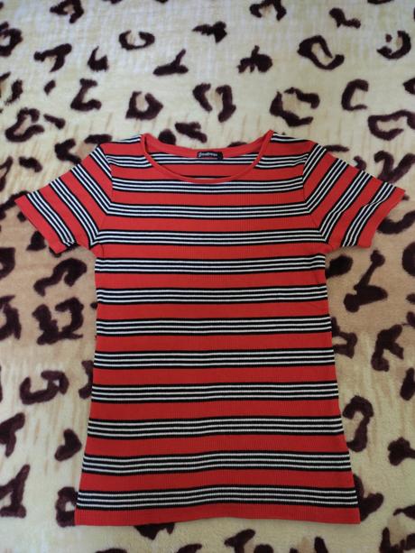 Červené pásikavé elastické tričko stradivarius, stradivarius,m