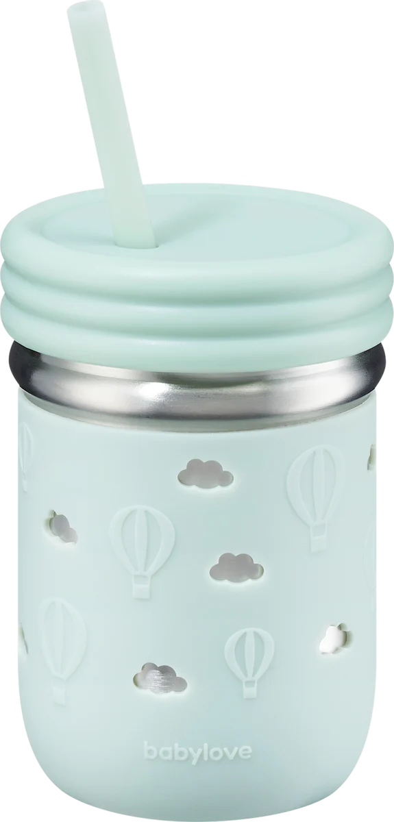 babylove nerezový pohár so silikónom a so slamkou, 1 ks