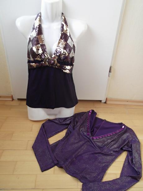 Fialový top s flitríkami+ďaĺší s kamienkami grátis, m