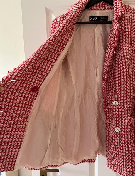 Bielo - červené kárované bavlnené sako zara, xs/34, zara,xs