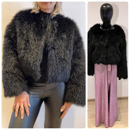 Dámska bunda z umelej kožušiny čierna (uni), l / m / xl