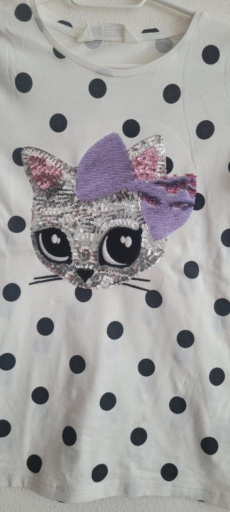 Letne bodkovane tricko s macickou, h&m,134