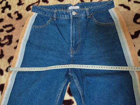 Trendy bershka modre rifle s pasikmi a vysoky pas, bershka,40