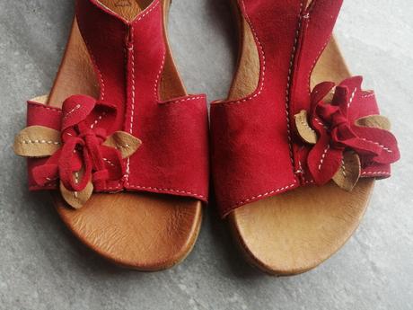Kožené sandálky lasocki červené s kvetmi, v36, lasocki,36
