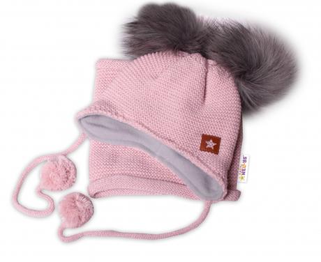 Zimná čiapka s fleecom a chlupáčka. bambuľky star, 68 / 74 / 80 / 86