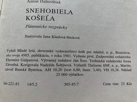 Snehobiela košeľa a. habovštiak - prvé vyd.1981, 