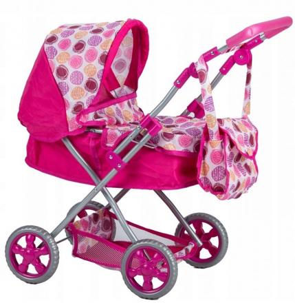 Hlboký kočík pre bábiky - tm. ružový,