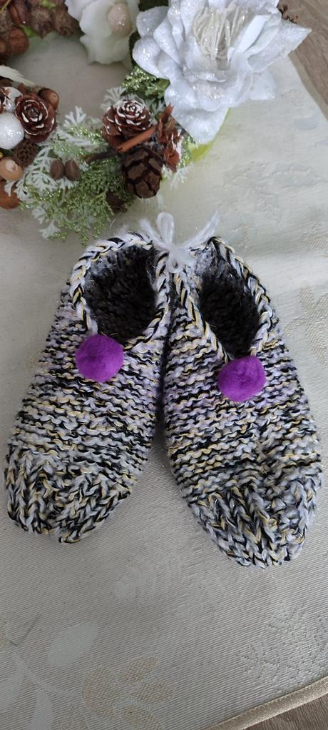 Handmade pletené papučky, 34
