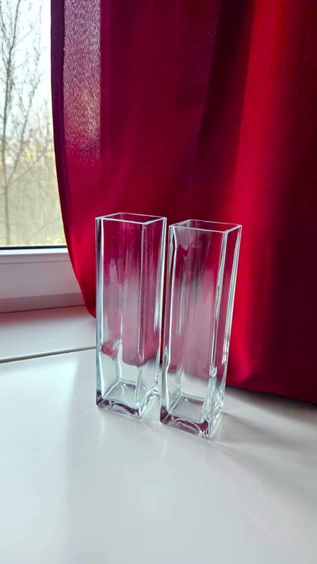 Štvorcová / hranatá váza ikea, sklo, 2 ks, 21 cm, 
