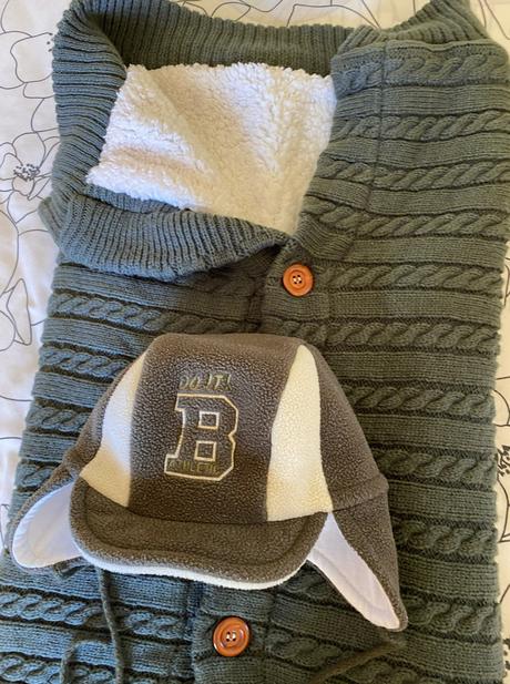 Teplý vak kožušinka - pletenina  + čiapka, 74