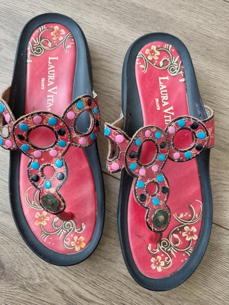 Červené kožené talianske žabky 37, 37