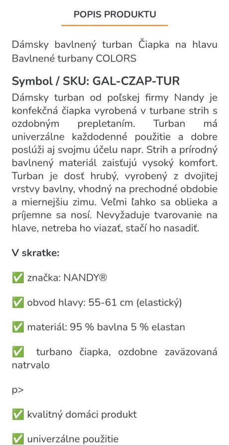 Čiapka/turban po chemoterapii, 
