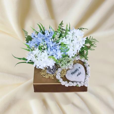 Zaťažená ikebana na hrobček modro zlatá, 