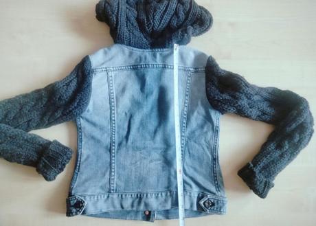 Riflová bundička s merino rukávmi a kapucňou, diesel,128