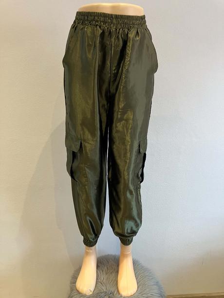 Dámske lesklé nohavice khaki, m