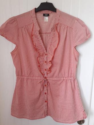 Pásikavá romantická blúzka s volánmi, h&m,42