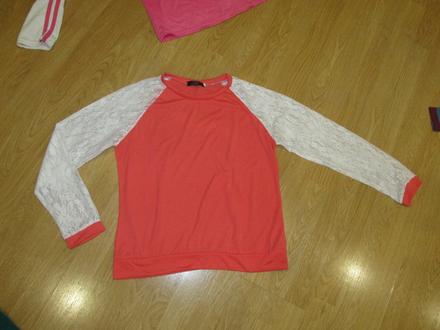 Oranžové tričko s čipkovými rukávmi v. m, m